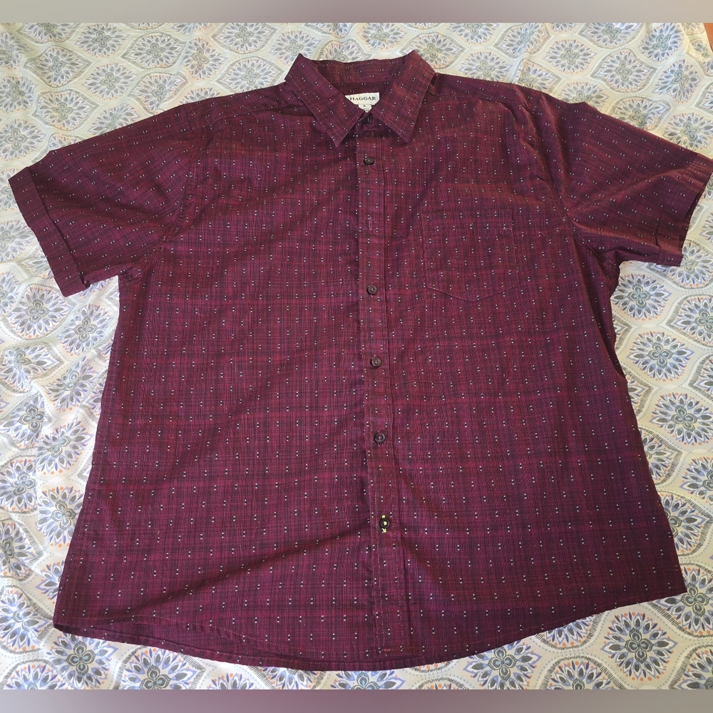 Haggar Red Casual Button Down Shirt with Geometric Pattern, size XL